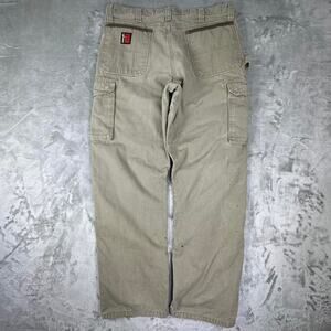 Distressed Paint Splattered Wrangler Riggs Blanket Lined Khaki Cargo Pants 35